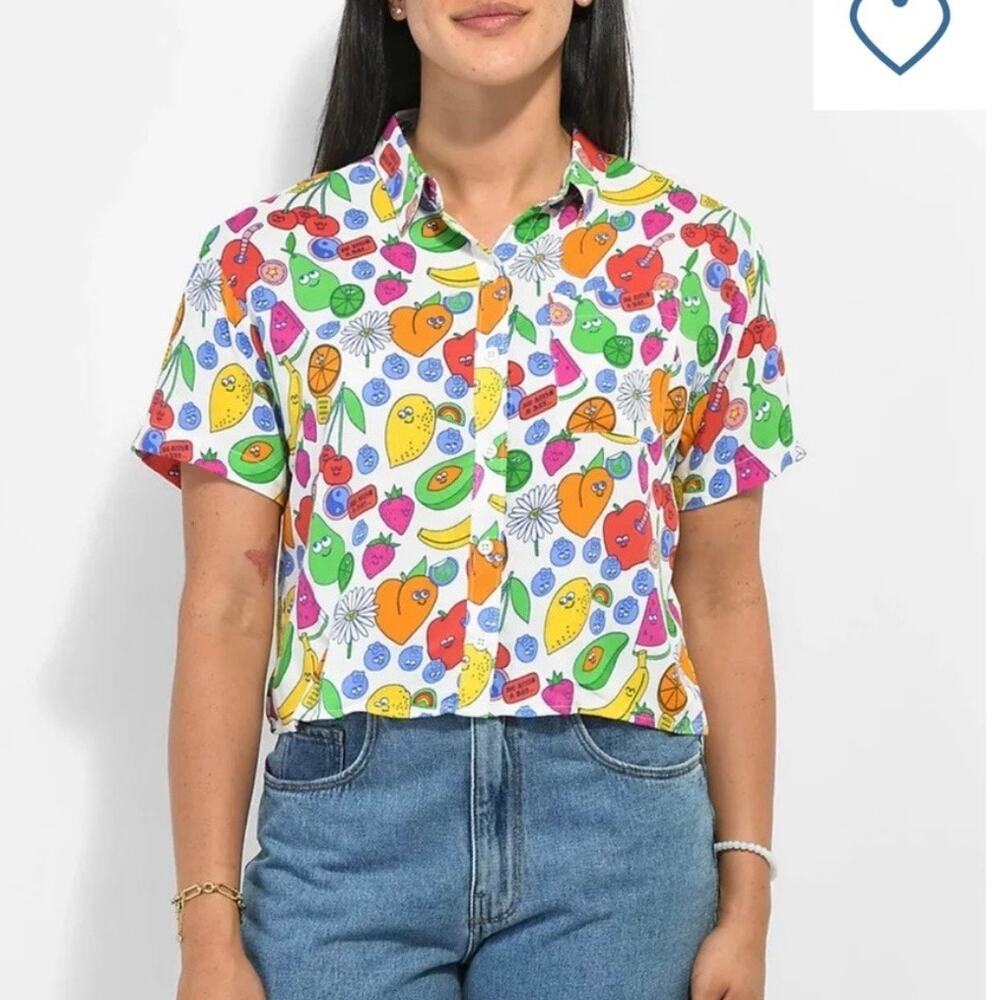 A-Lab Kona Mixed Fruit Crop Short Sleeve Button Up Shirt